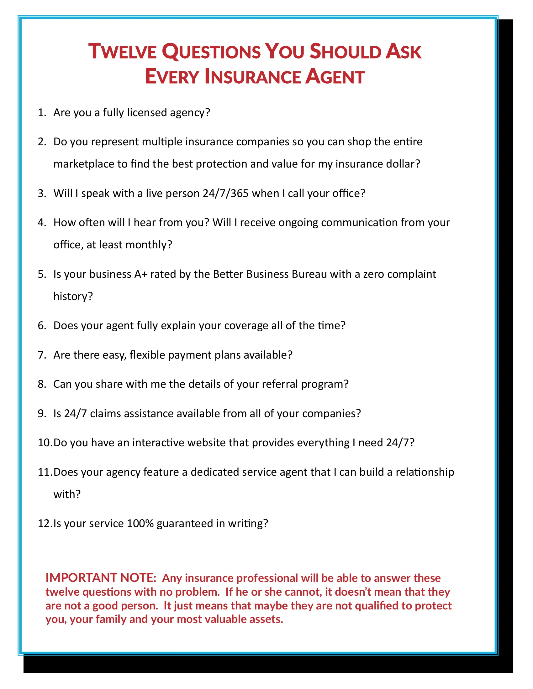 12 Questions to Ask Every Insurance Agent